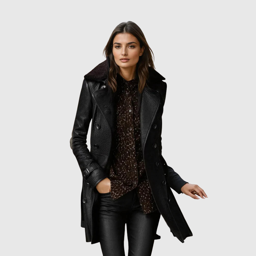 Fialová | Elegantní kožený kabát