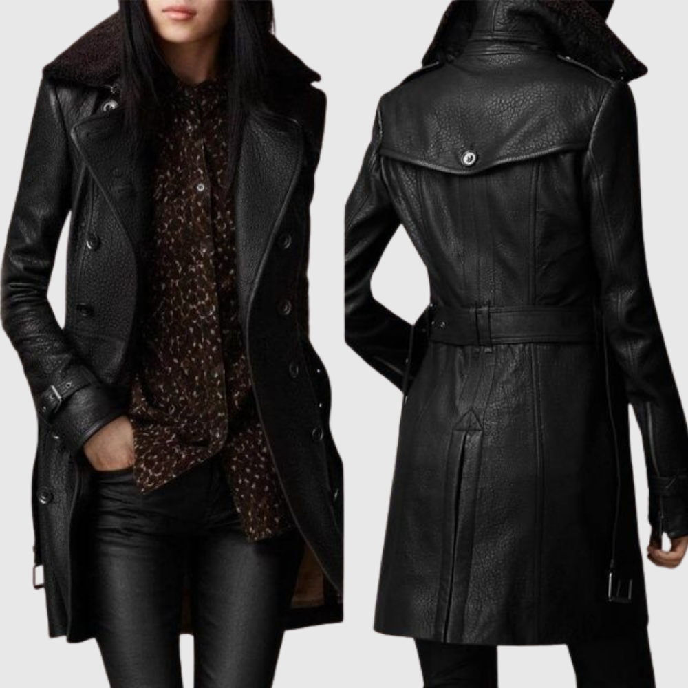 Fialová | Elegantní kožený kabát