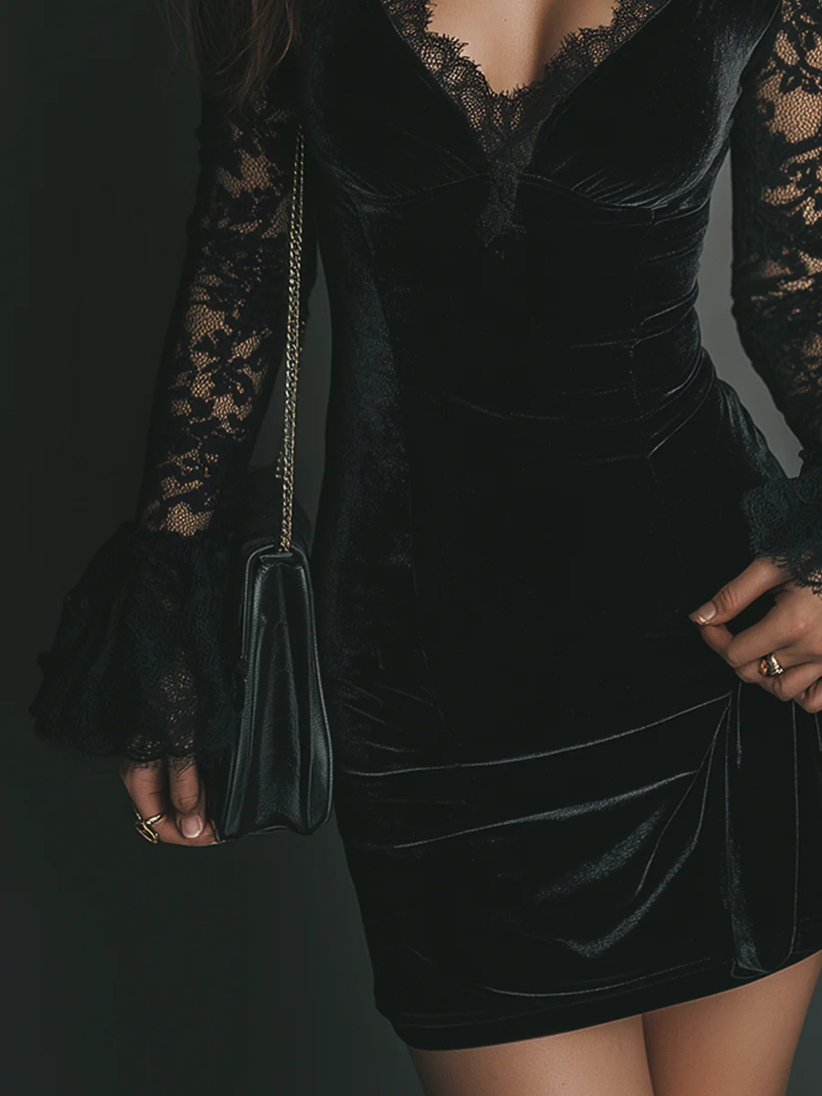 Luna | Mini šaty s krajkovými rukávy