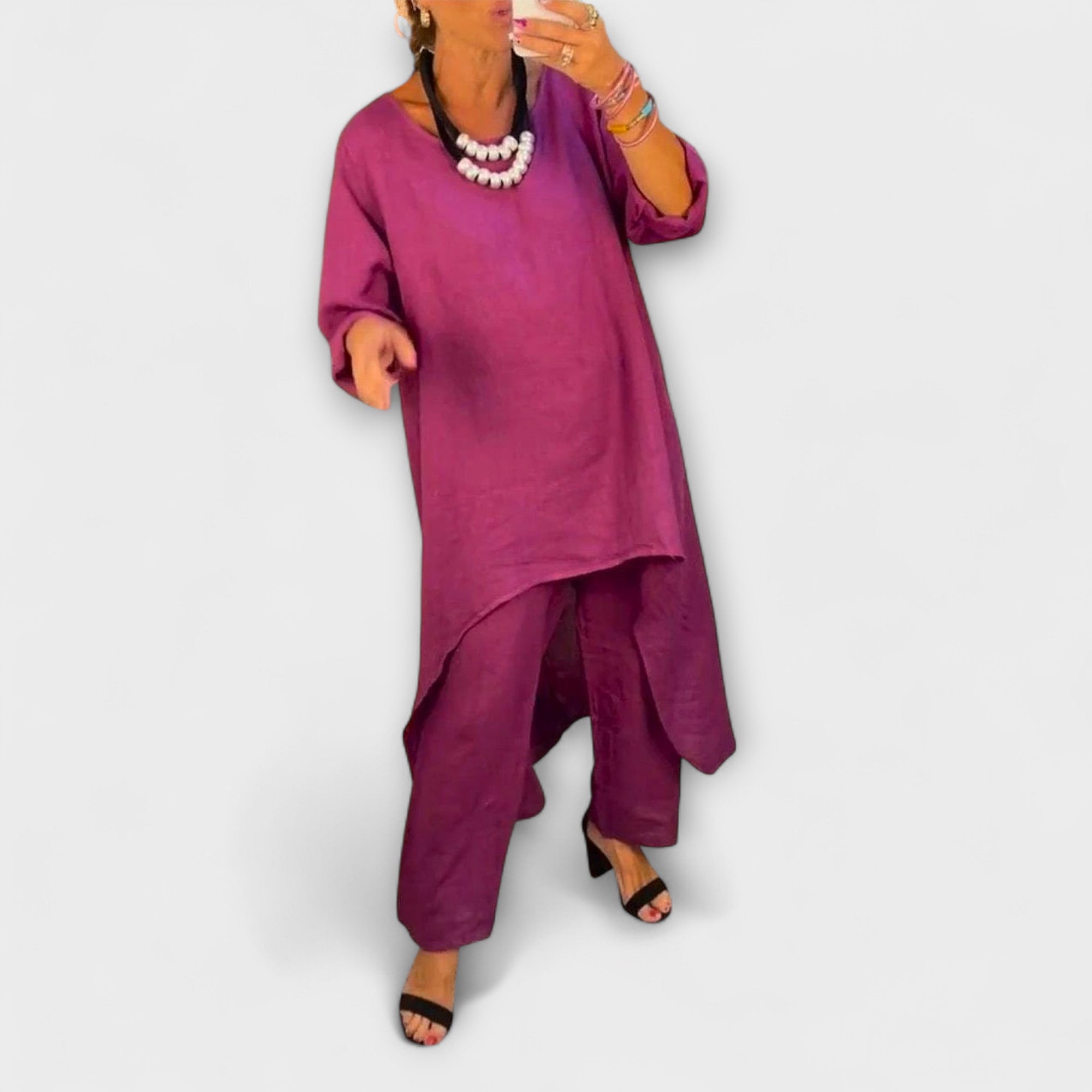 Tabea - Lněný oblek s kulatým výstřihem