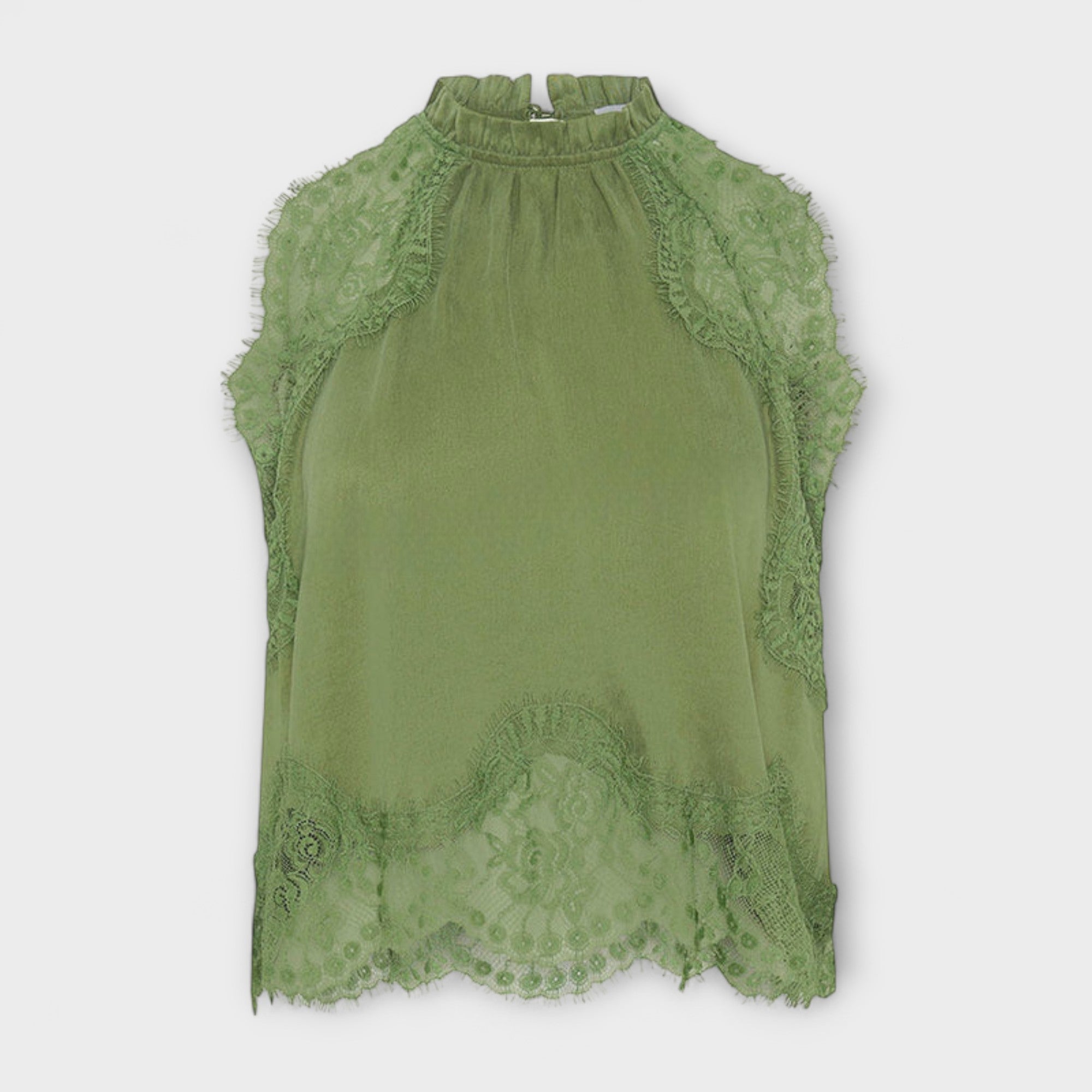 Kaia - Saténová blůza s krajkovým lemem a skládacím výstřihem