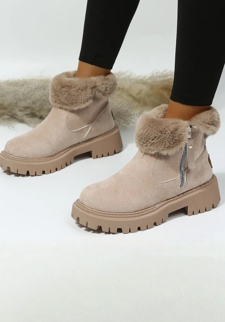 Fialová | Stylové teplé zimní boty s kožíškem
