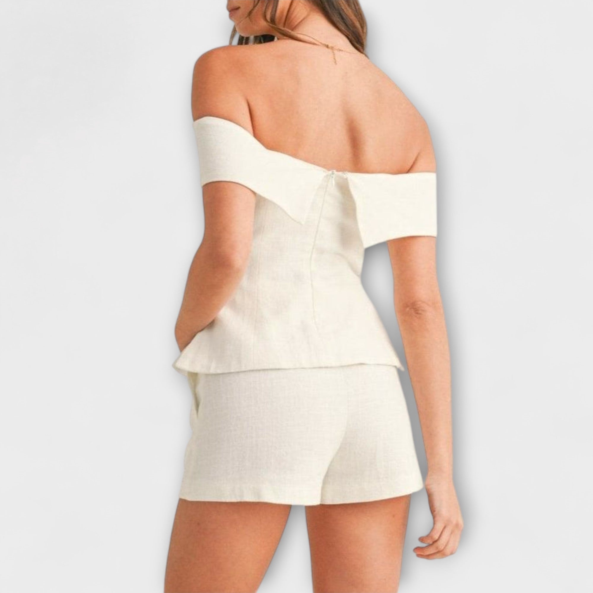 Olivia - Bílý bavlněno-lněný dvoudílný set