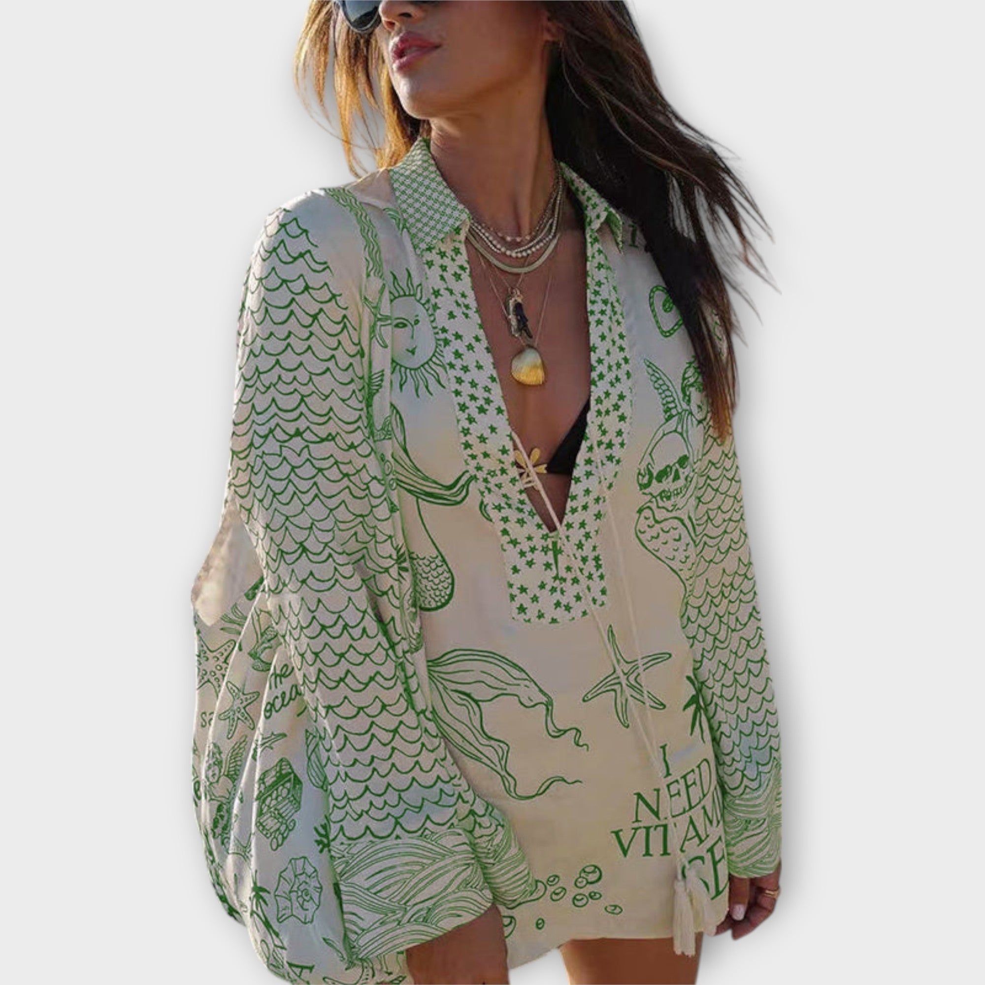 Liv - Sada košile a šortek z vodního saténu s třásněmi