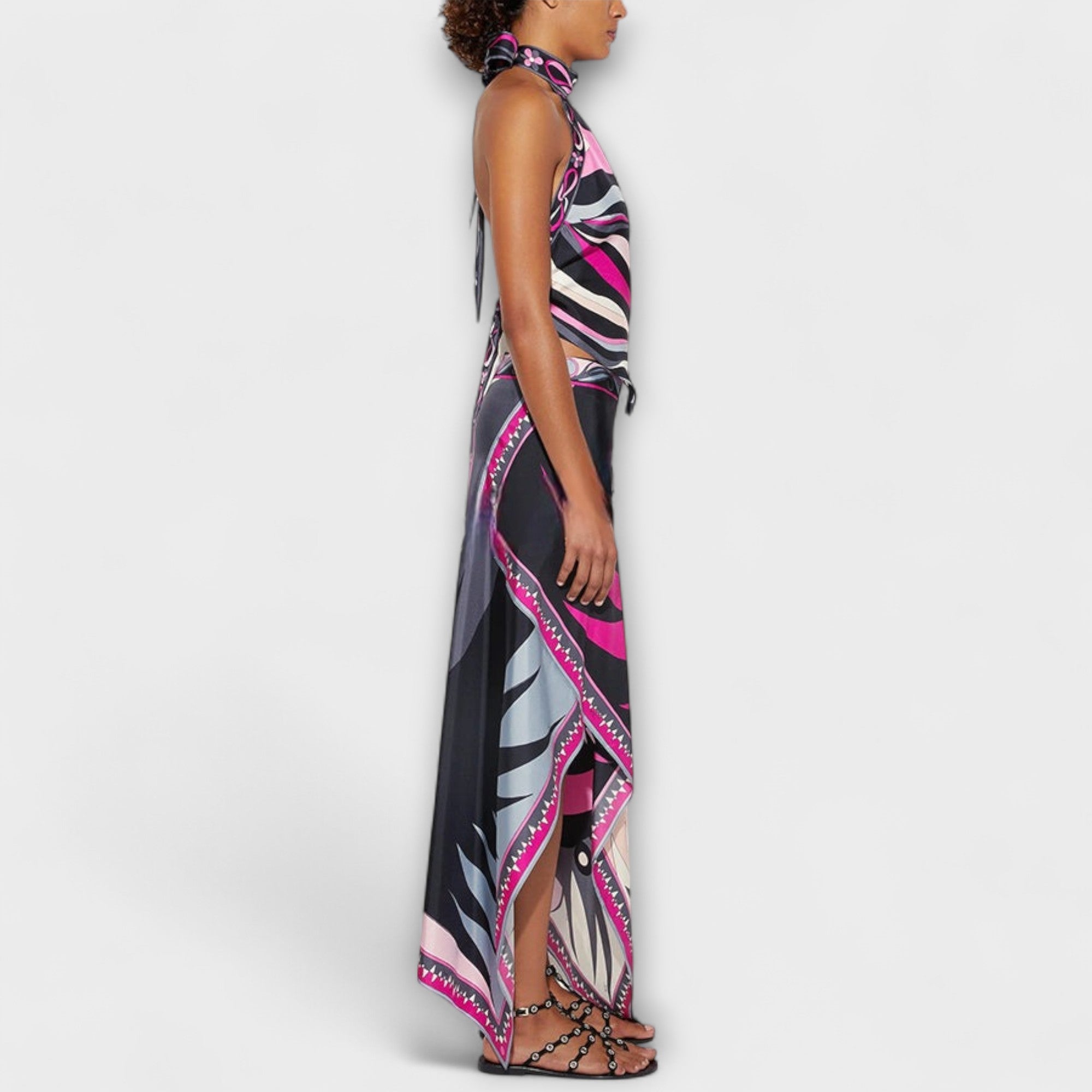 Everly - Sada halter topu a asymetrické midi sukně