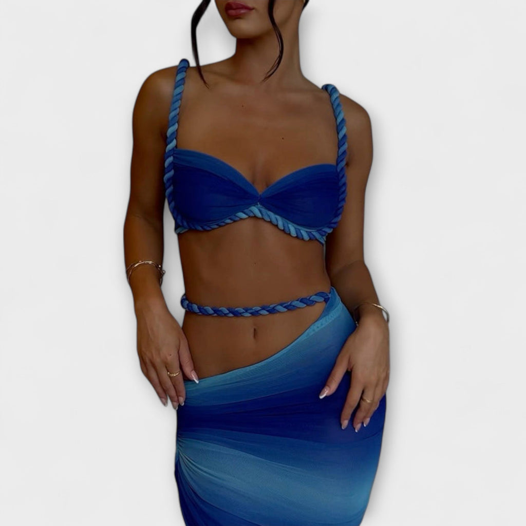 Jane - Stylový gradientový pletený crop top a overskirt duo